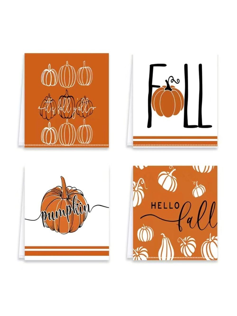 Set of 4 Fall Orange Pumpkin Kitchen Towels 23.5x16